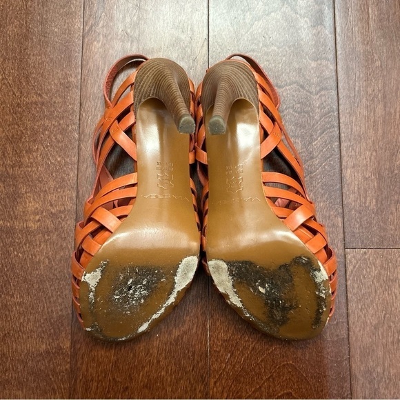 Via Spiga Orange Leather Strappy Heels, Low Platform, Size 9.5 - Picture 12 of 16